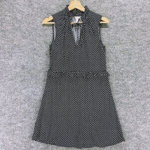 H&M Dress Women 2 Black Geometric A-Line Sleeveless V-Neck Ruffle Collared